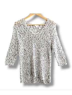 J. Jill Loose Knit Sweater Large‎ White Gray 100% Cotton Beachy Neutral